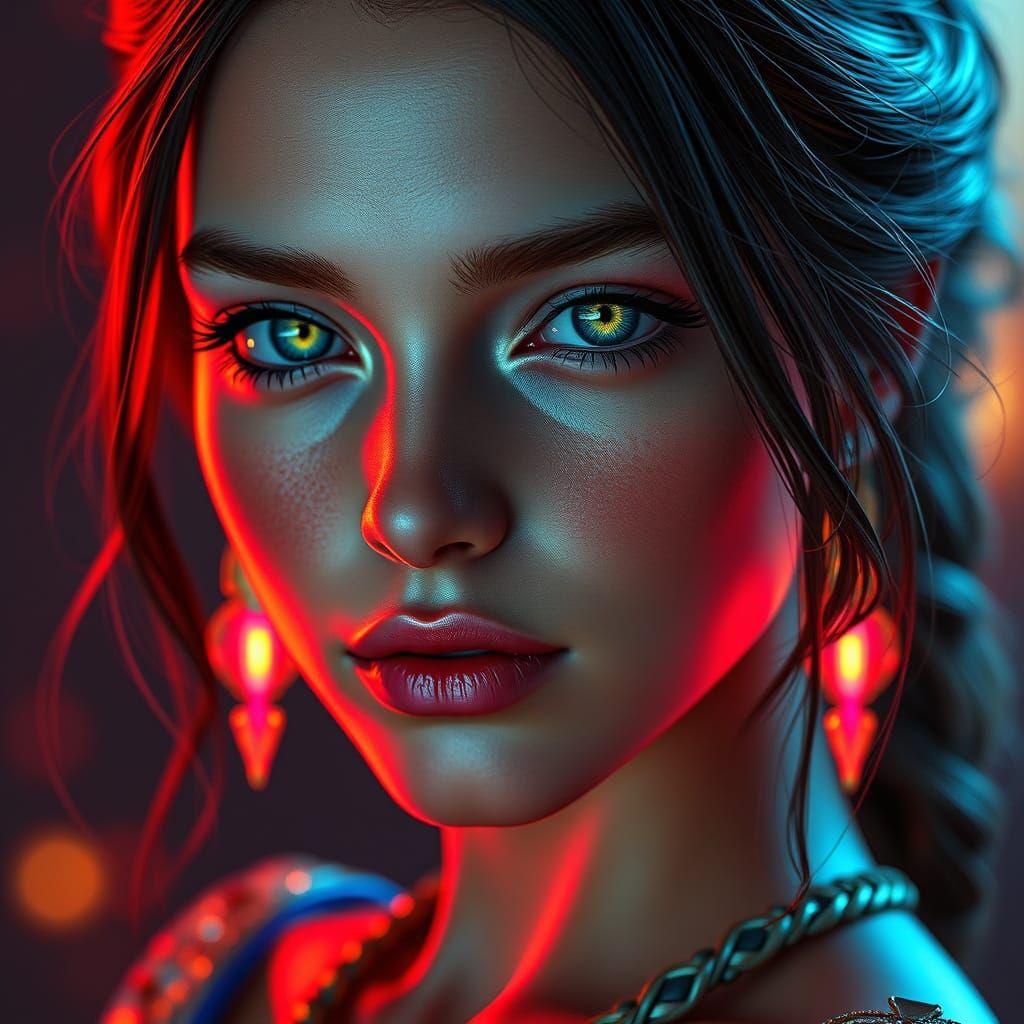 Surreal Fantasy Realism Portrait with Glowing Eyes