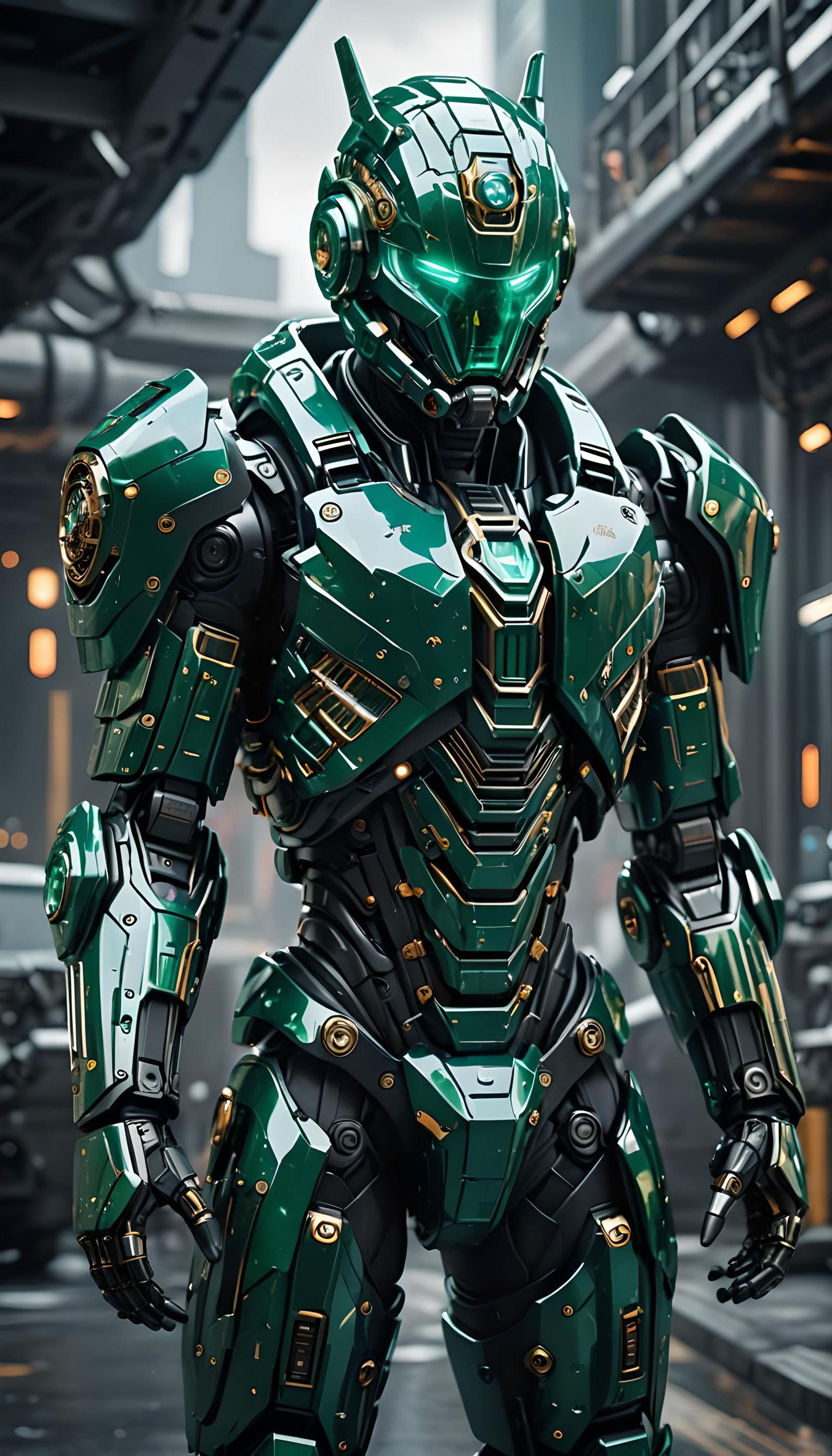 Emerald Sapphire Cyber Military Guard in Hyperrealism
