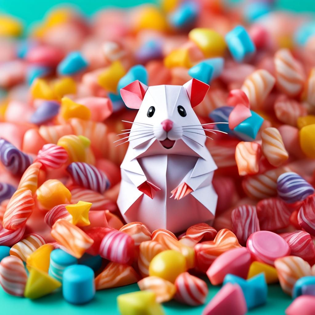 Hamster in Candy: Origami Papercraft Style