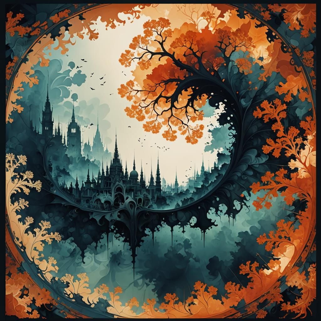 Fractal Elegance: Mandelbrot Summer Cityscapes in Ink