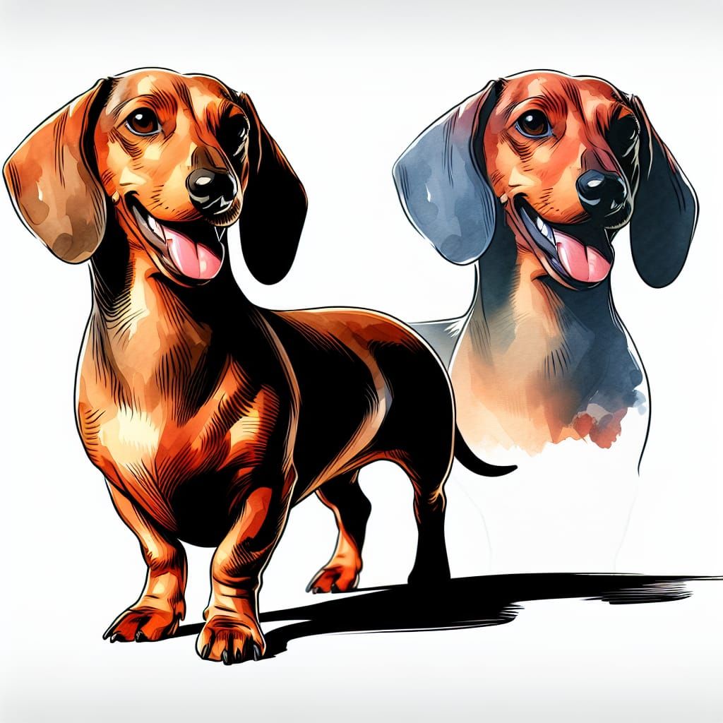 Joyous Dachshund Watercolor Painting on White