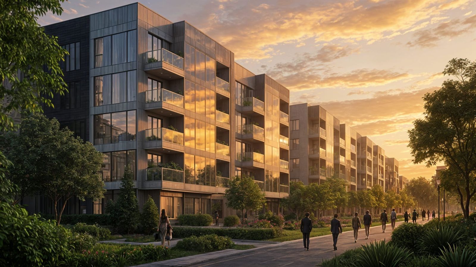 Modern Luxury Apartment Complex at Golden Hour