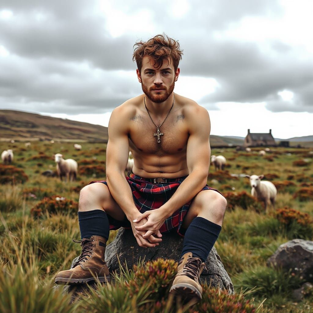 Scottish Highlander on Moor in Natural Light