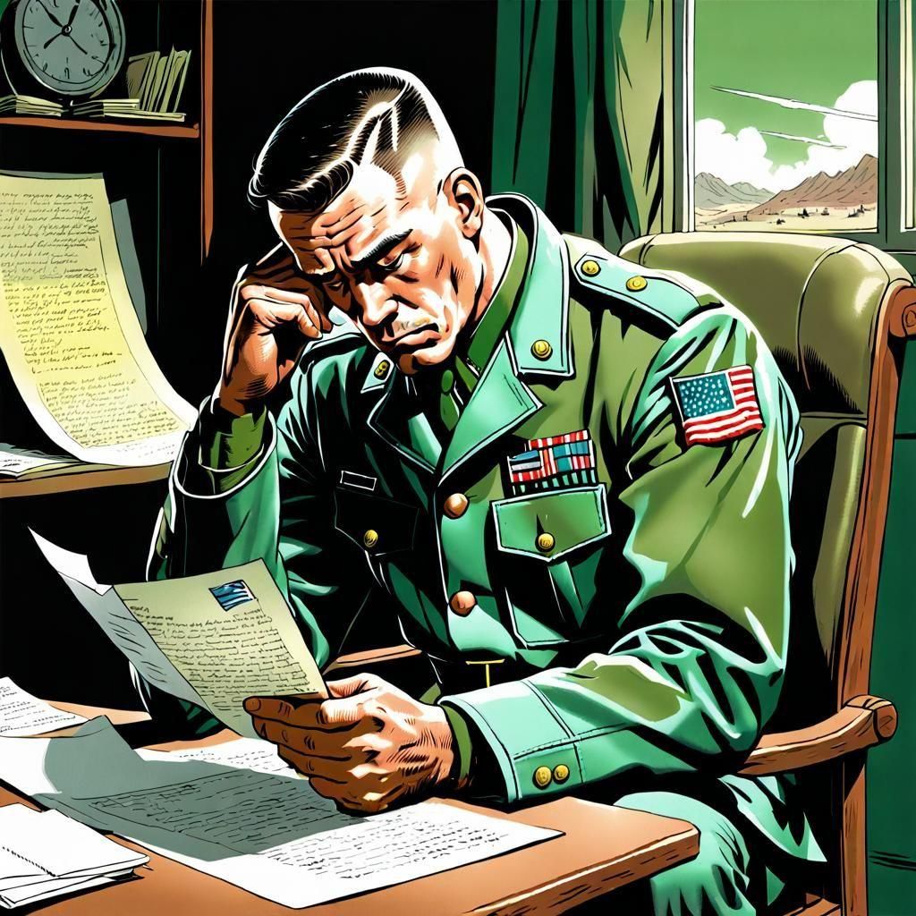 Soldier Reads Letter with Sad News: Comic Art
