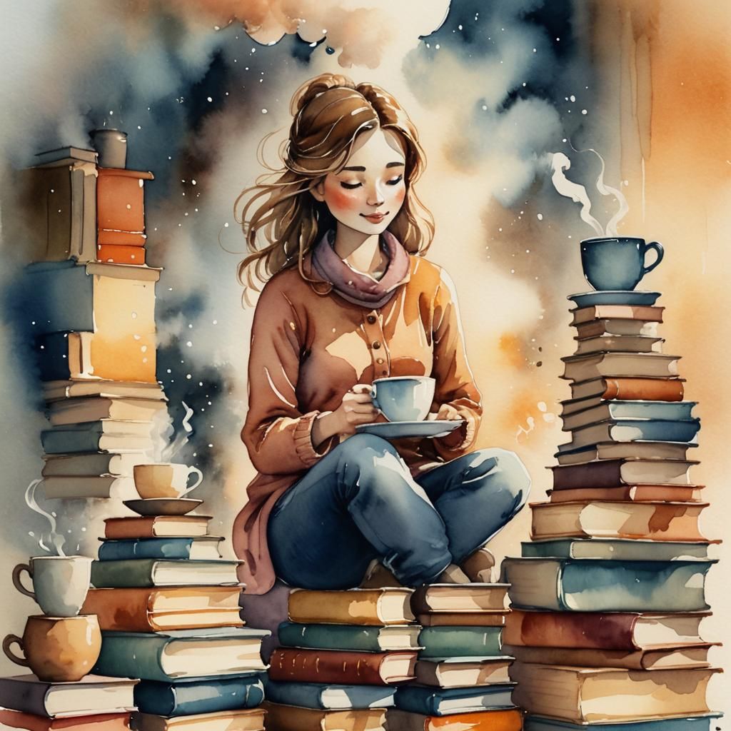 Cozy Miniature Woman Watercolor Illustration