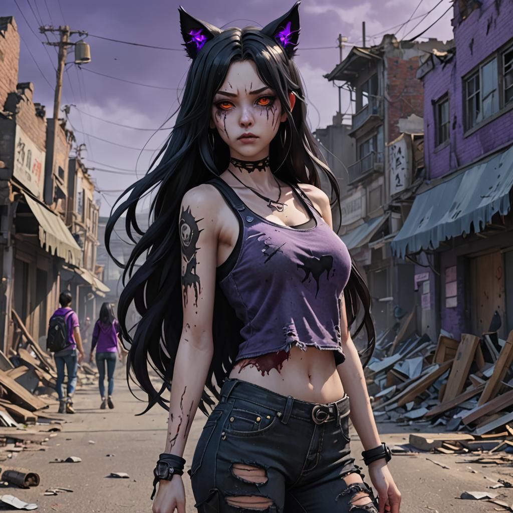 Zombified Anime Girl in Apocalypse Town
