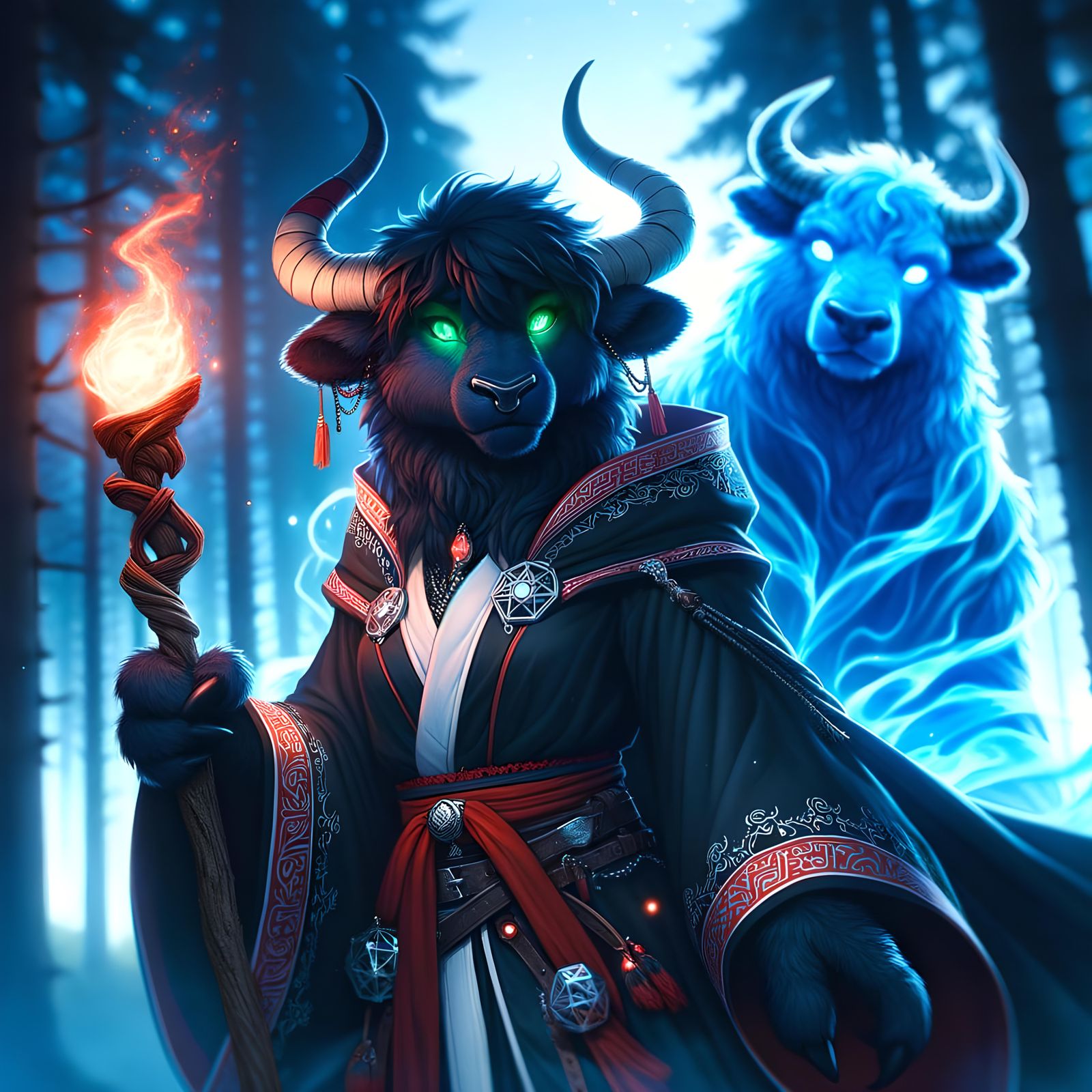 Epic Bison Warlock in Fantasy Forest