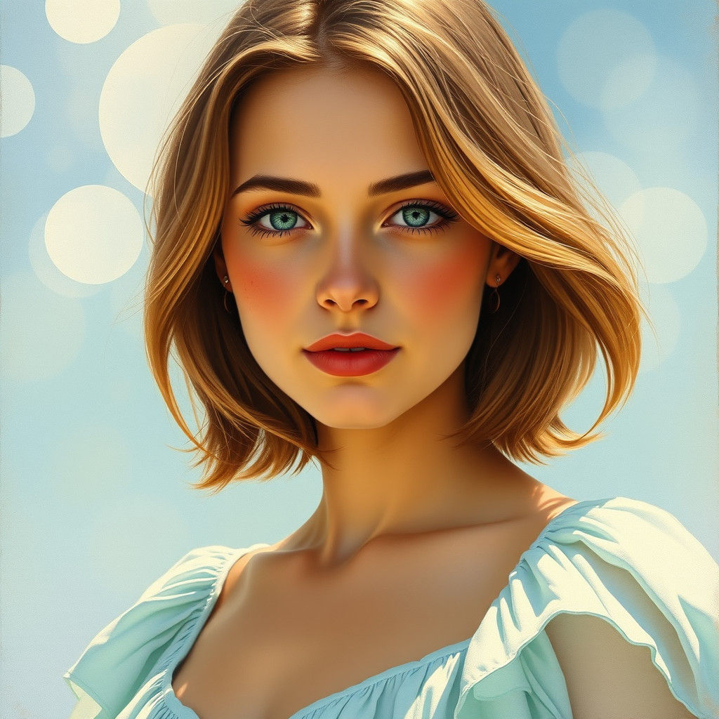 Impressionistic Portrait of a Woman in Blue Dress