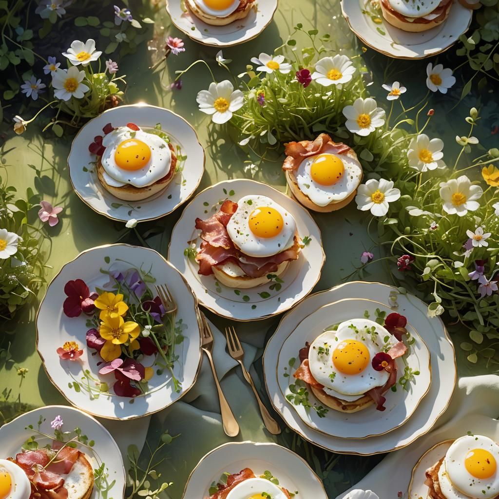 Eggs Benedict in Mystical Forest: Art Nouveau Concept