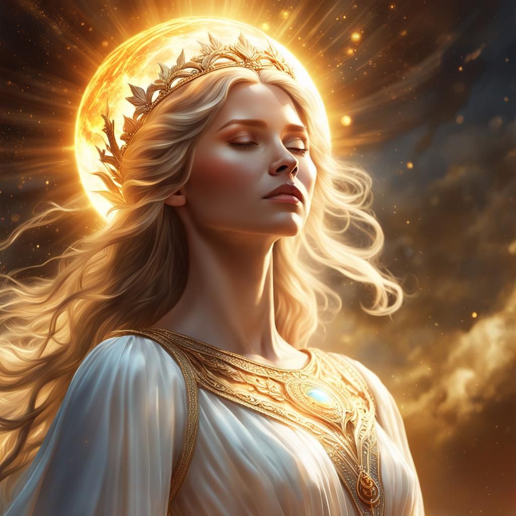 Woman with Sun Orb: Ethereal Fantasy Portrait