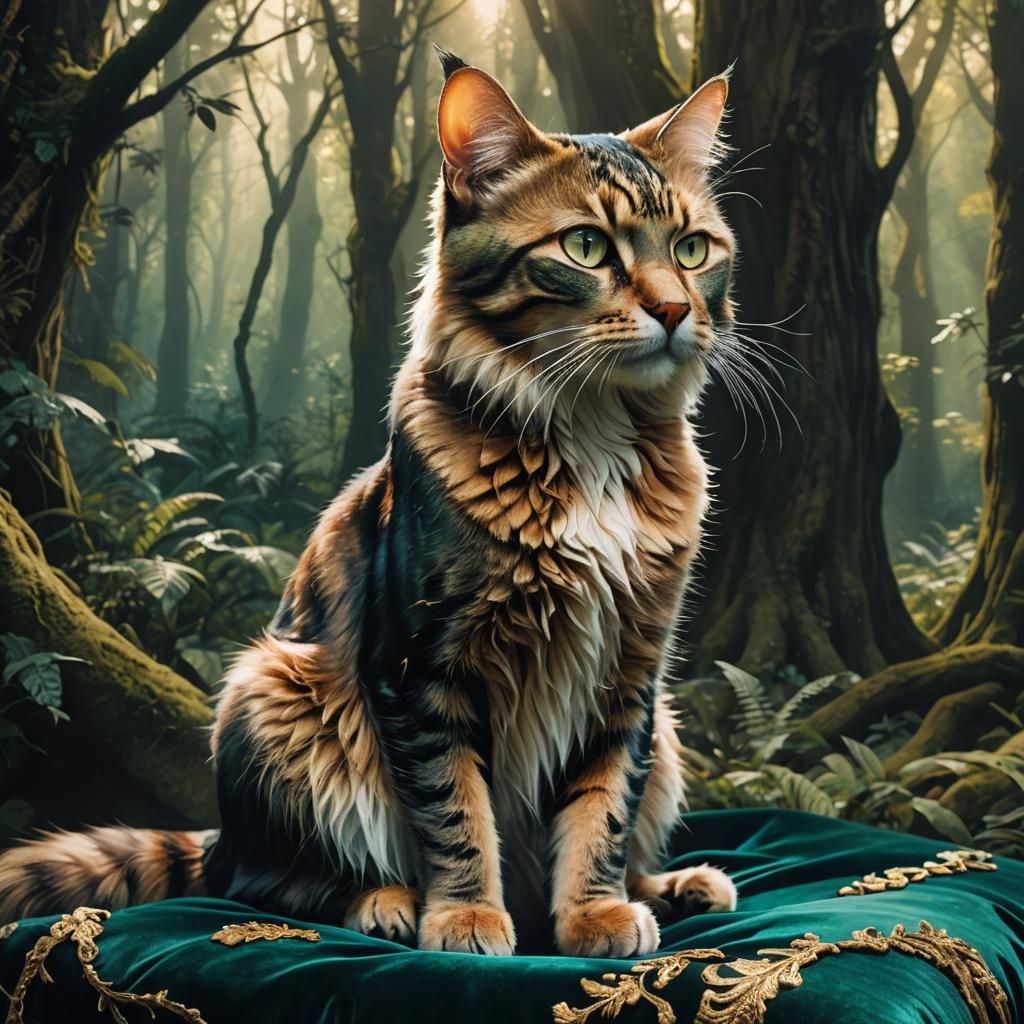 Regal Cat in Mystical Forest Concept Art