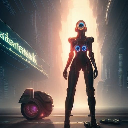 Cyberpunk Woman with Cyborg Body in Cel-Shaded Style