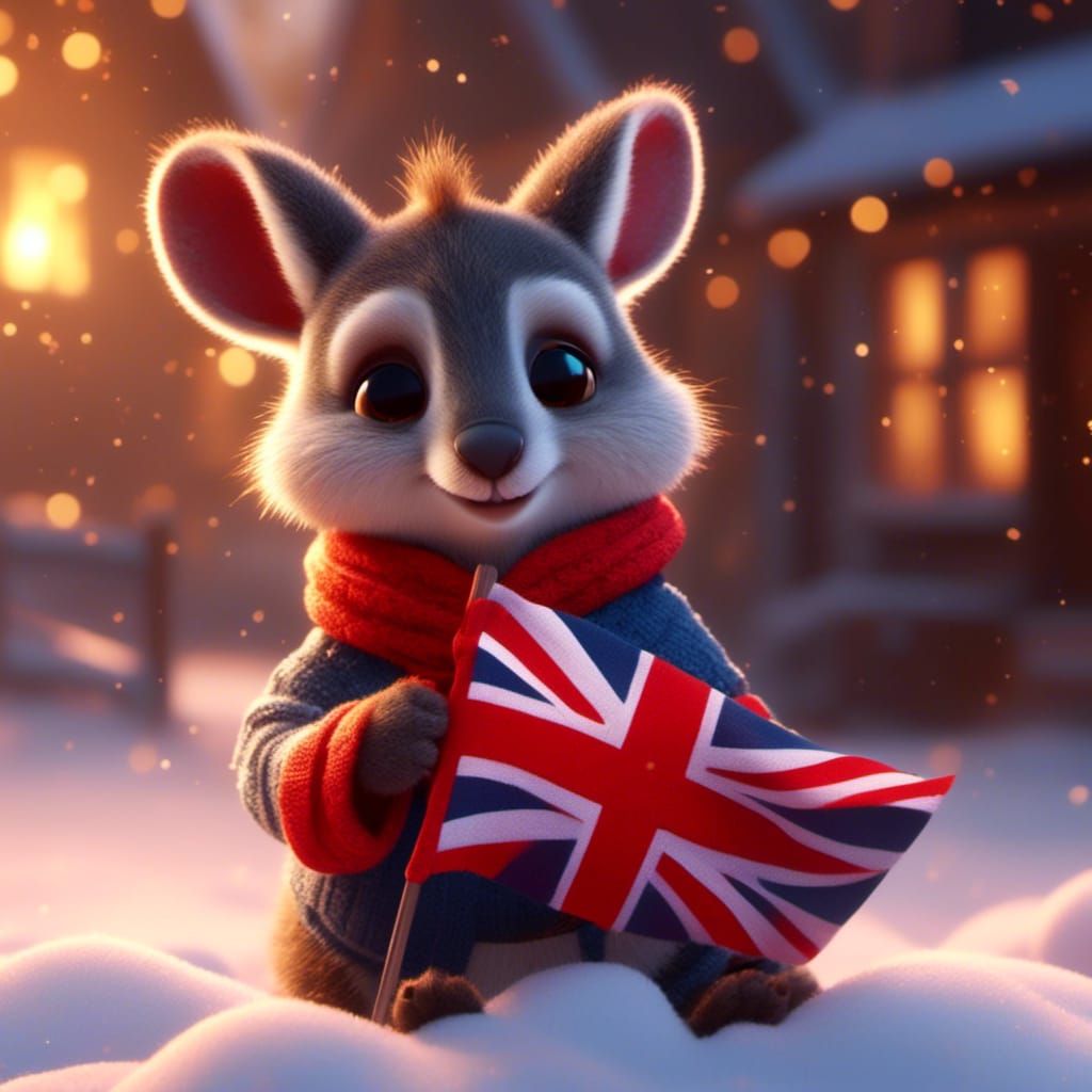 An Smiling Aussie Quokka in the English snow.