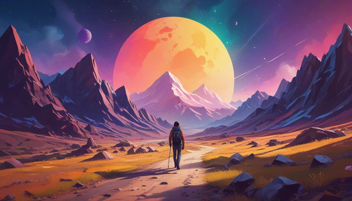 Vibrant Space Odyssey in Low Poly Style