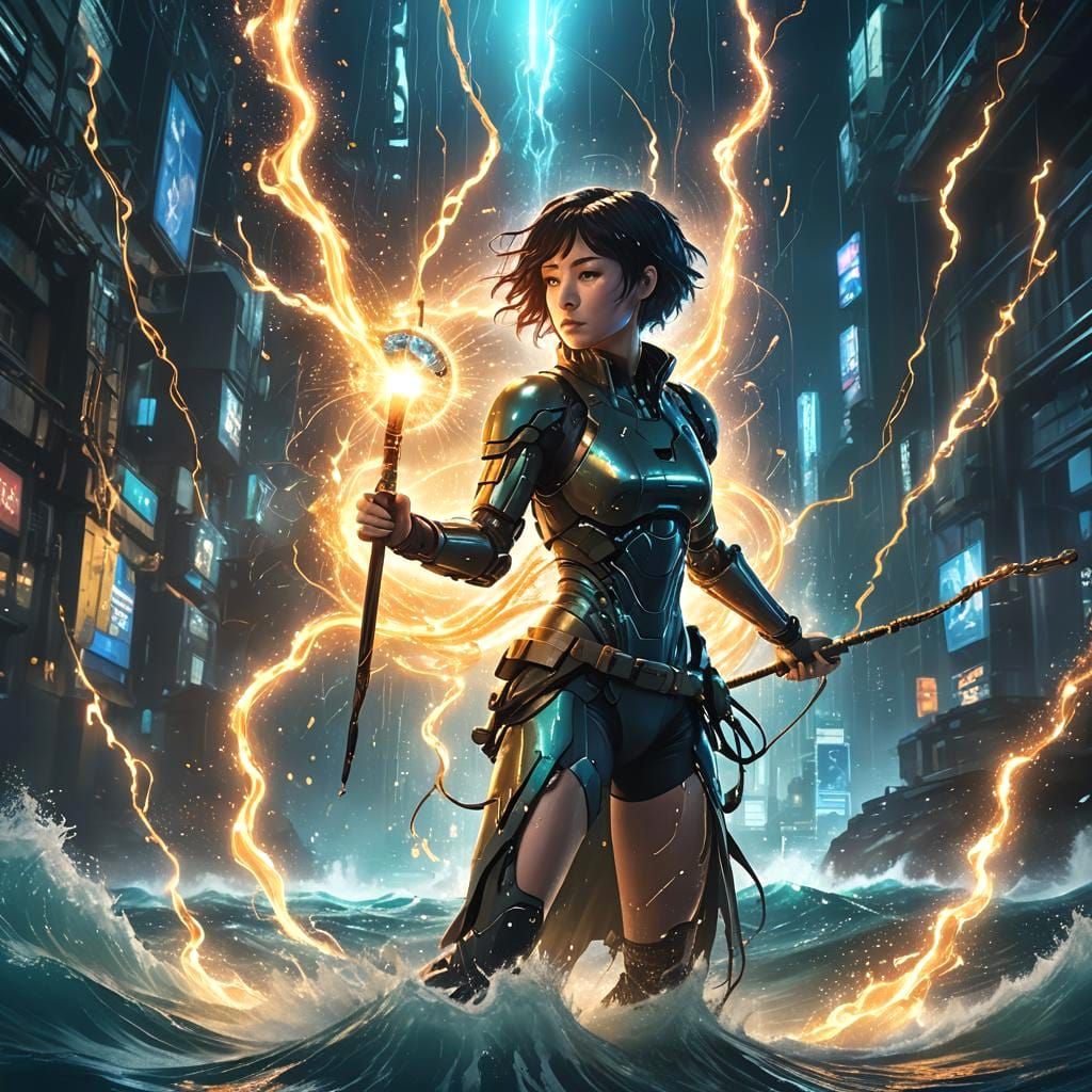 Smiley Ghost with Magical Powers in Blue Ocean