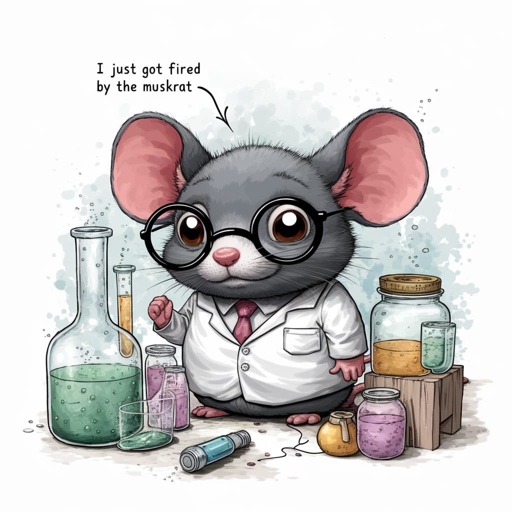 Chibi Rat Scientist in a Cluttered Science Lab