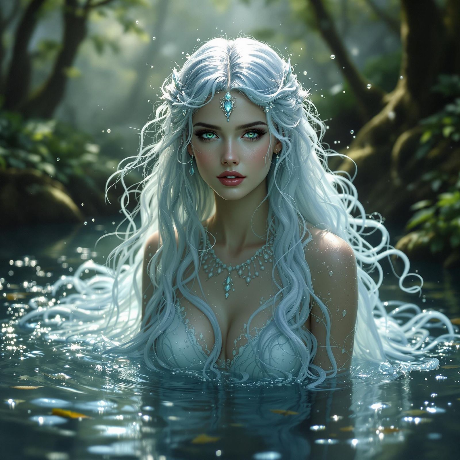 Ethereal Goddess Emerges from the Pond in a Cinematic Fantas...