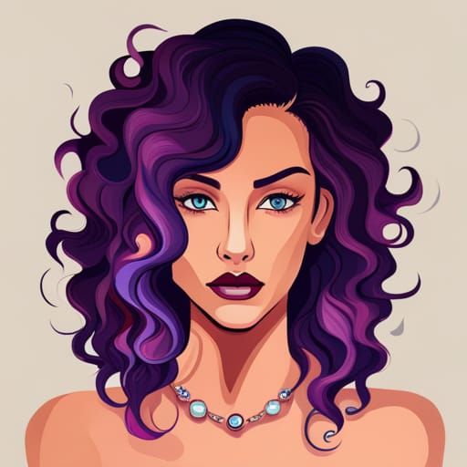 Jeweled Curly Hair Abstract Art Portrait