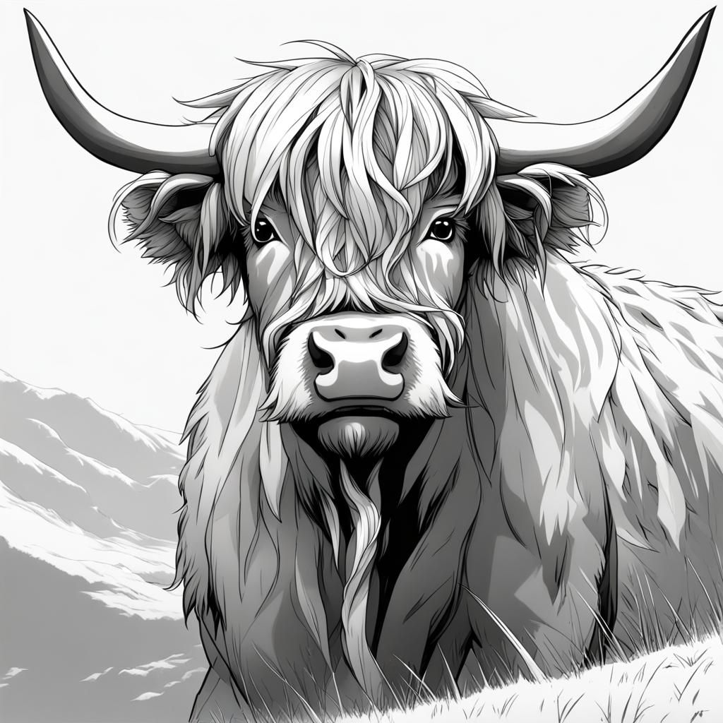 Anime-Style Highland Cow Digital Art