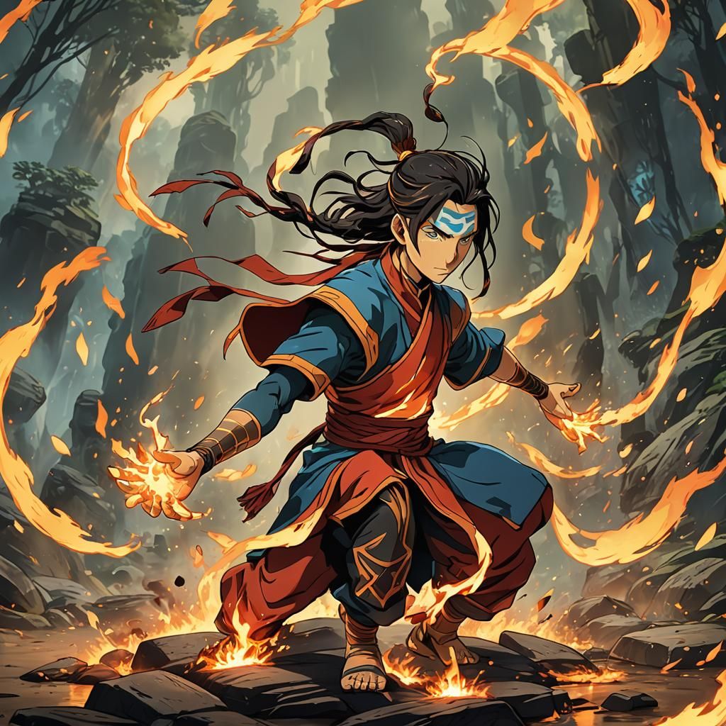 Anime Fire Bender in Cel-Shaded Manga Style