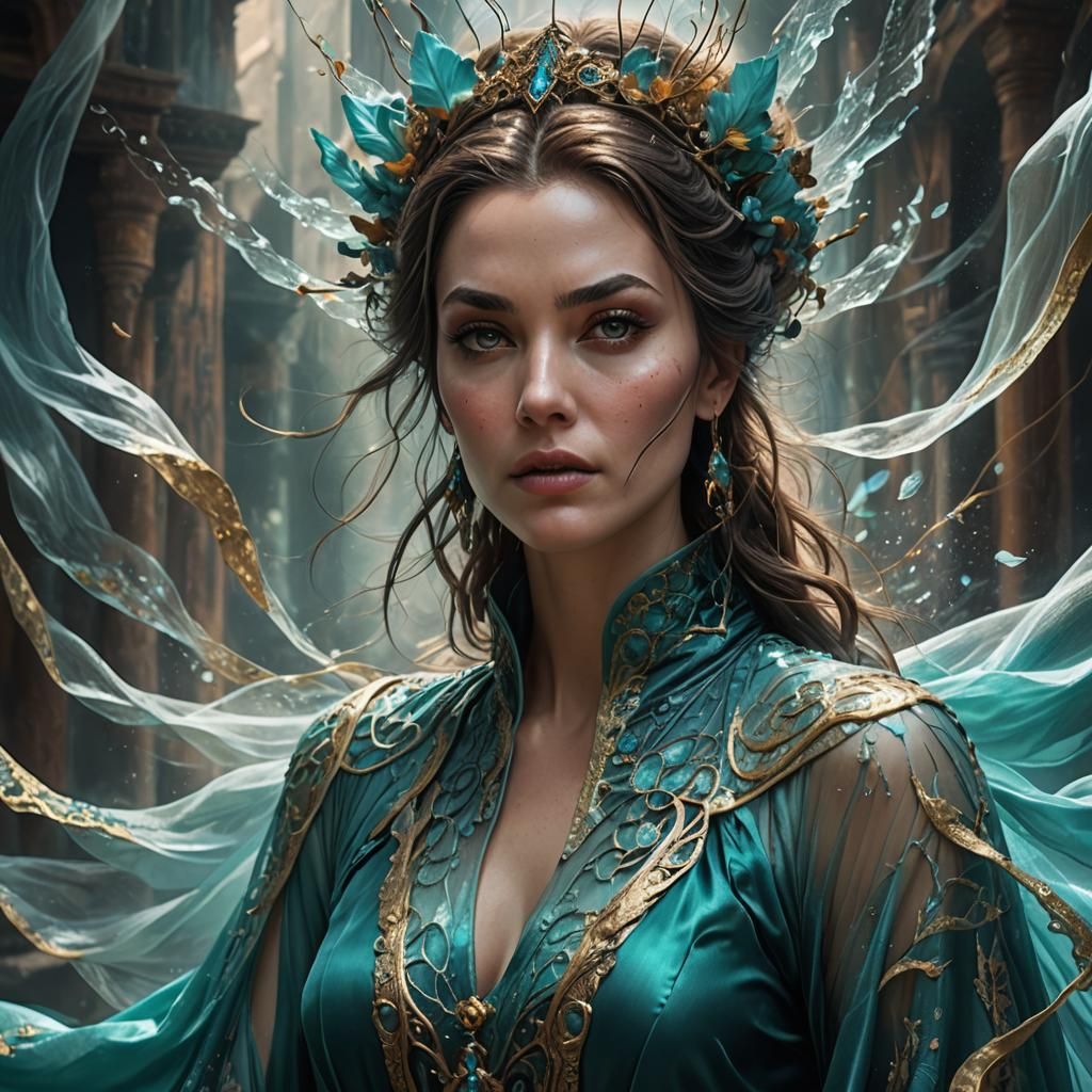 Fantasy Woman in Moonlit Meadow: Digital Watercolor Art