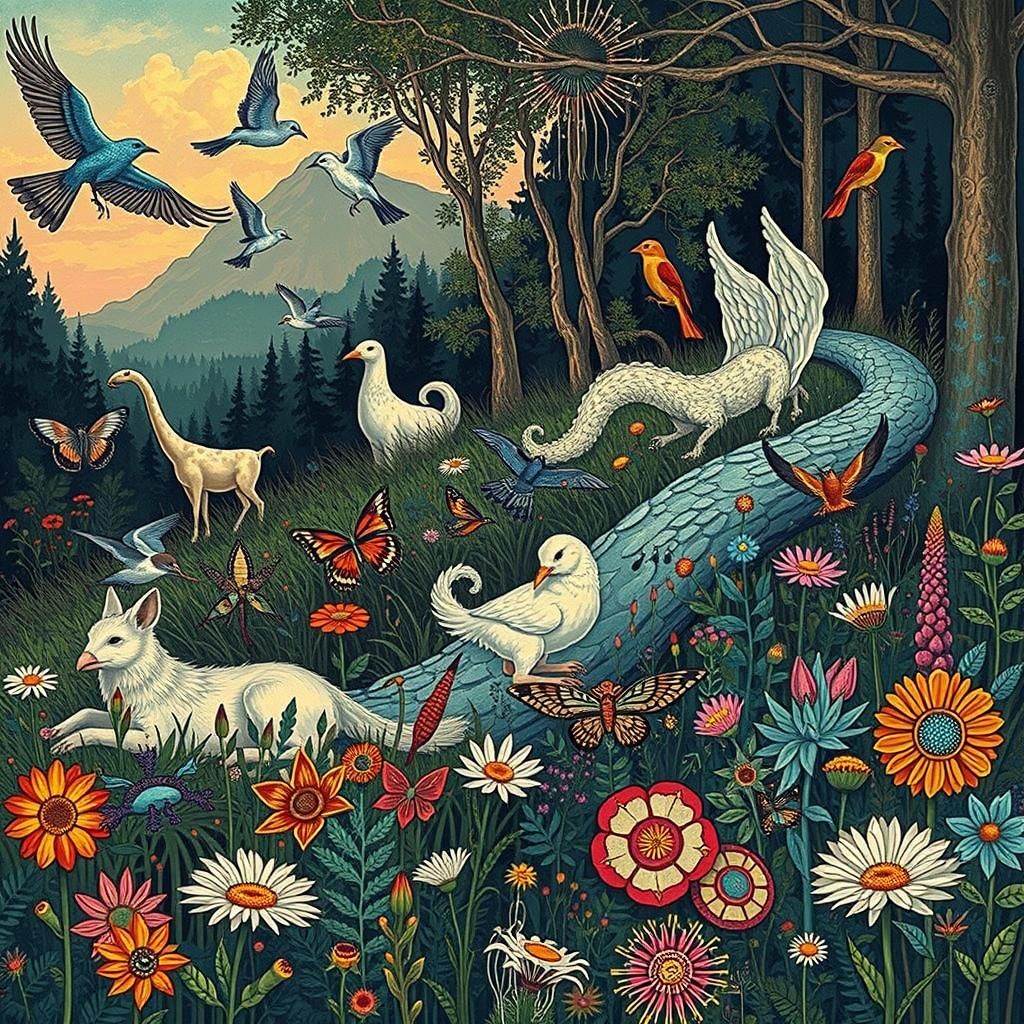 Vibrant Meadow Menagerie in Graphic Art Style