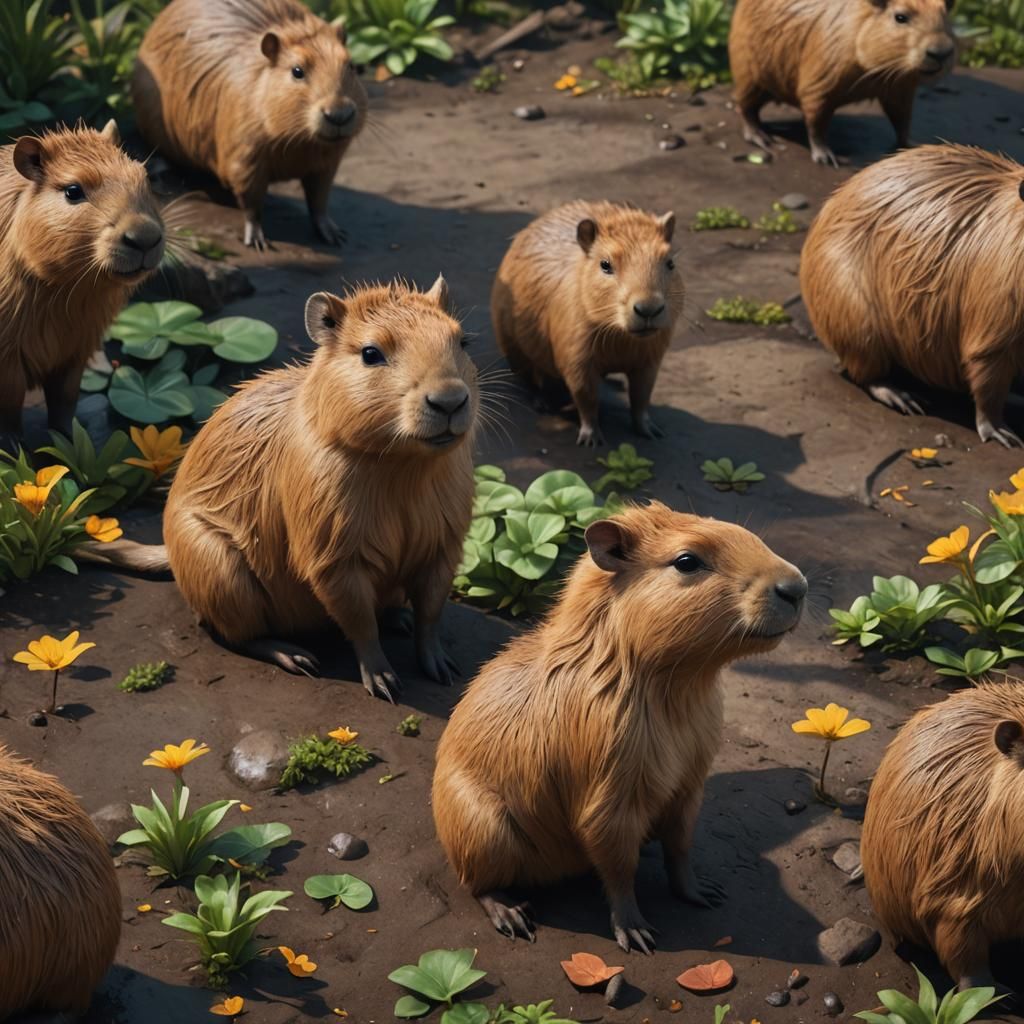Adorable Baby Capybara Close Up: Detailed Digital Art