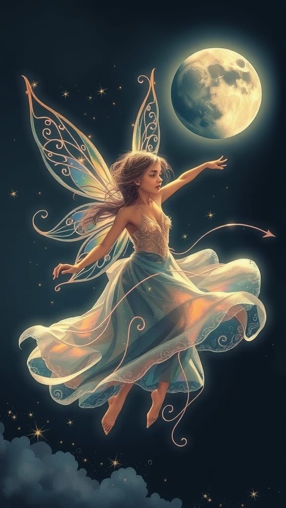Fairy Dance During Lunar Eclipse: Whimsical Fantasy Art