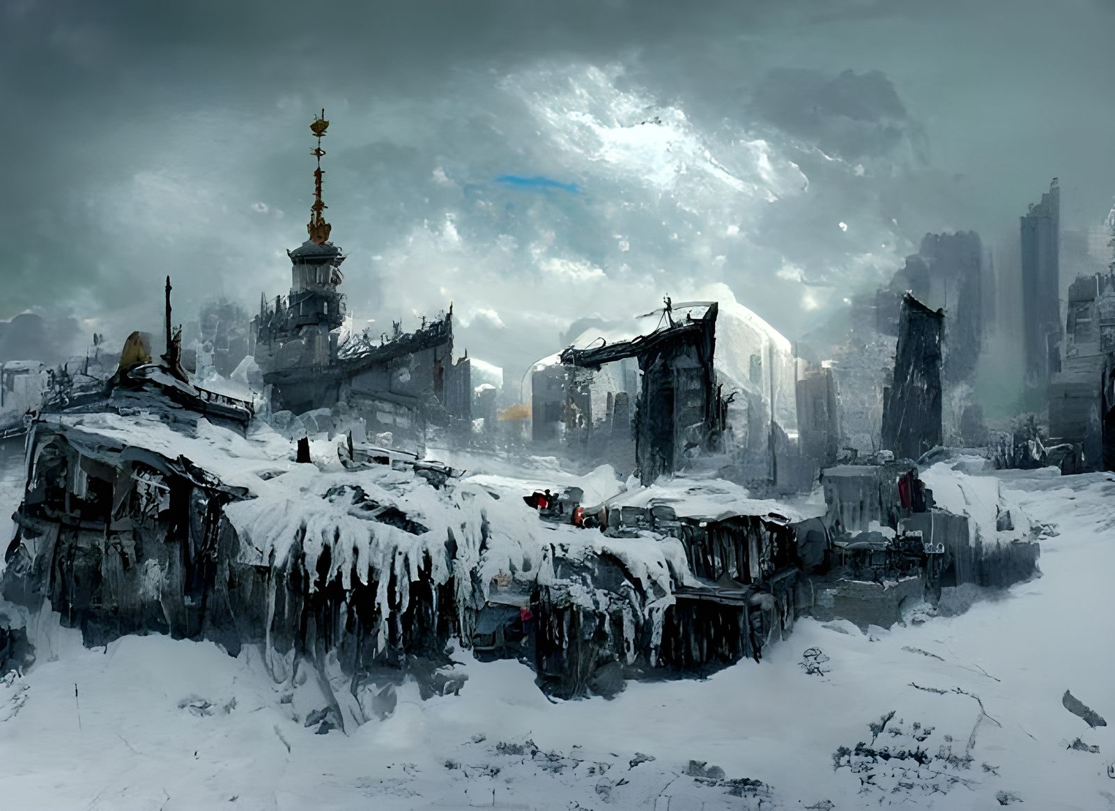 Frozen Post-Apocalyptic City: Digital Illustration