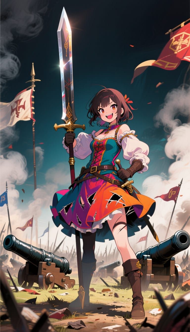 Landsknecht Girl Wields Giant Zweihander in Anime Style