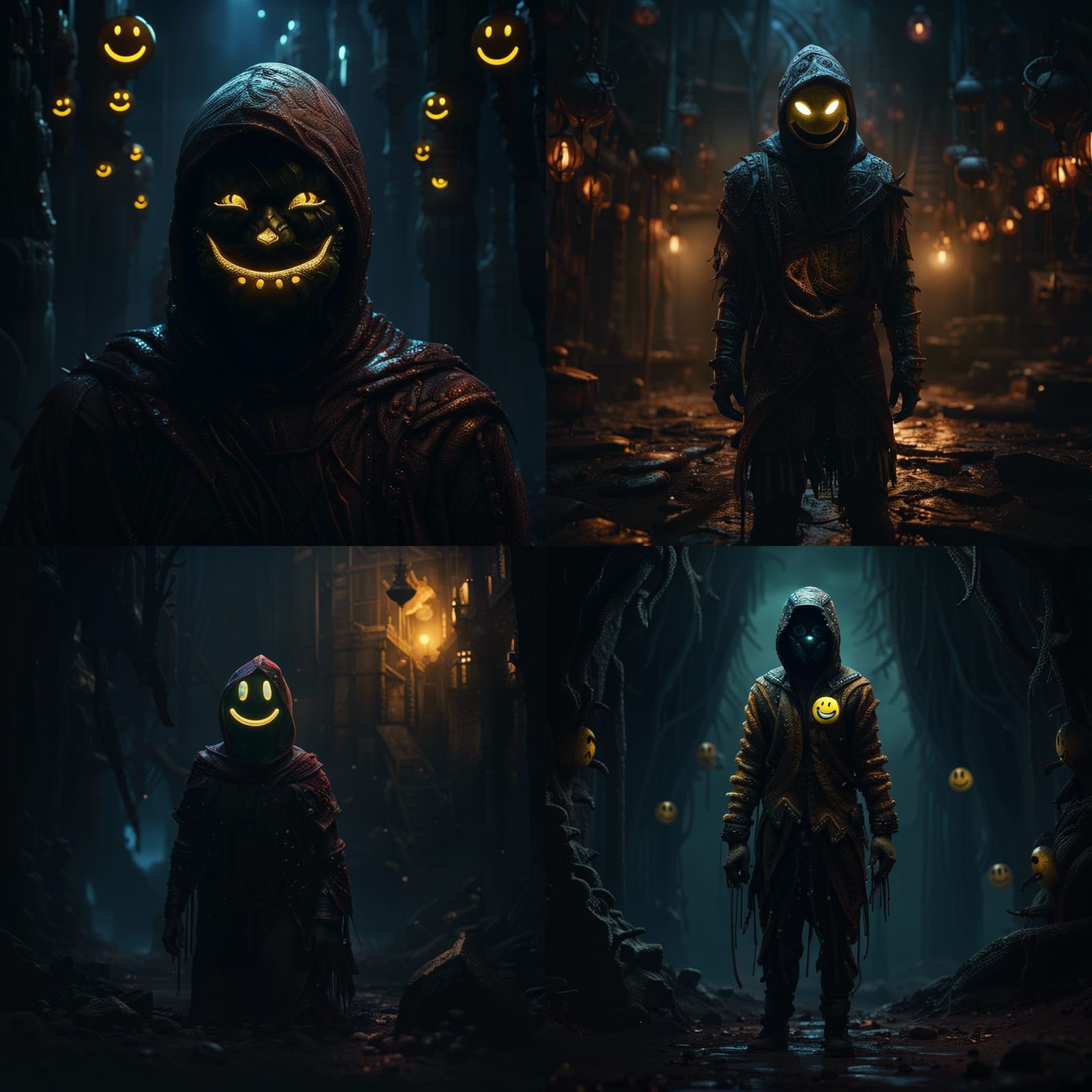 Figure in Darkness with Smiley Face Mask