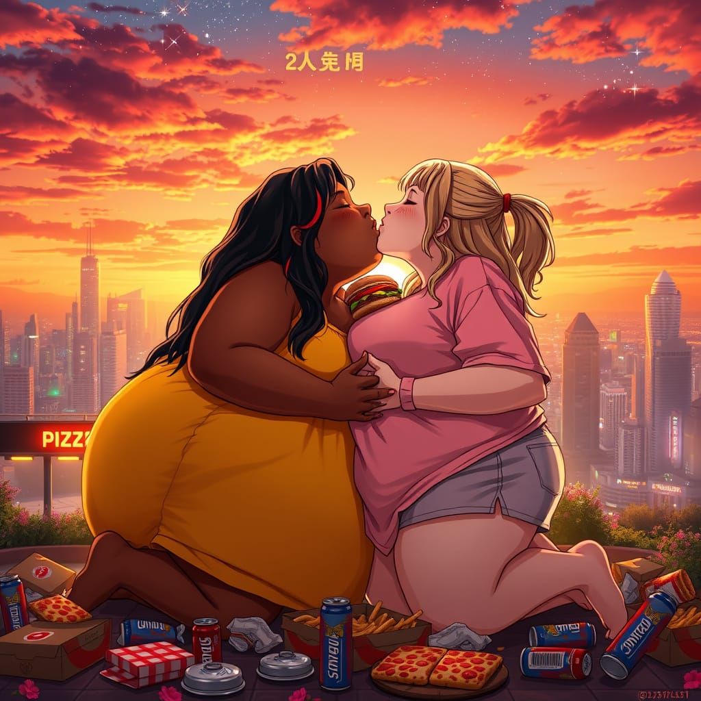 Morbidly Obese Girls Share Passionate Kiss Under Vibrant Sun...
