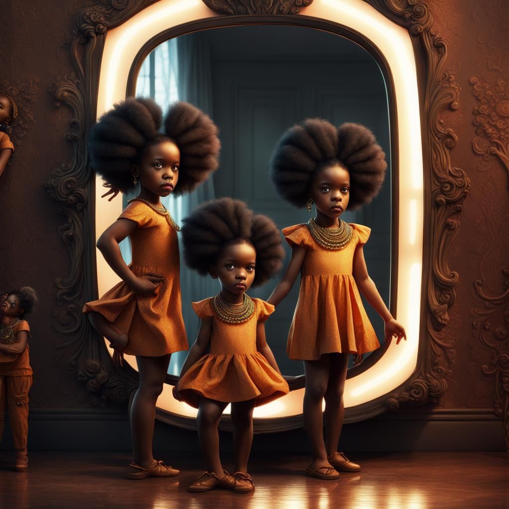 African Woman and Girl in Mirror, Digital Art