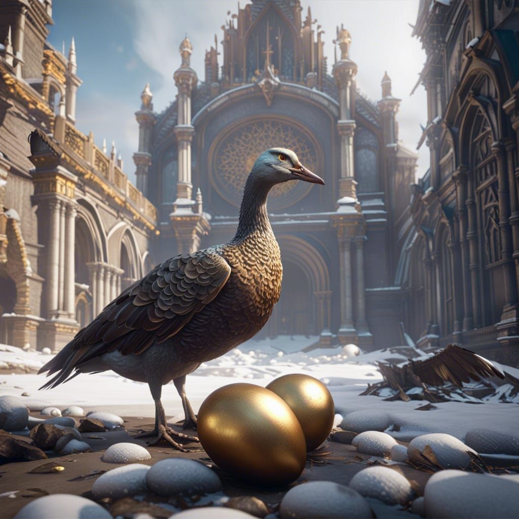 Googly-Eyed Zombie Goose Cathedral Blizzard in 3D Style