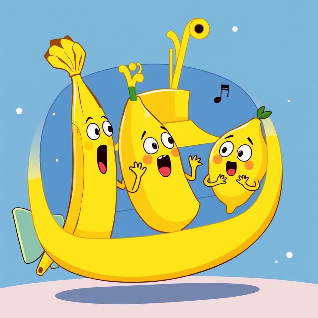 Cartoon Fruits Sing in a Yellow Submarine