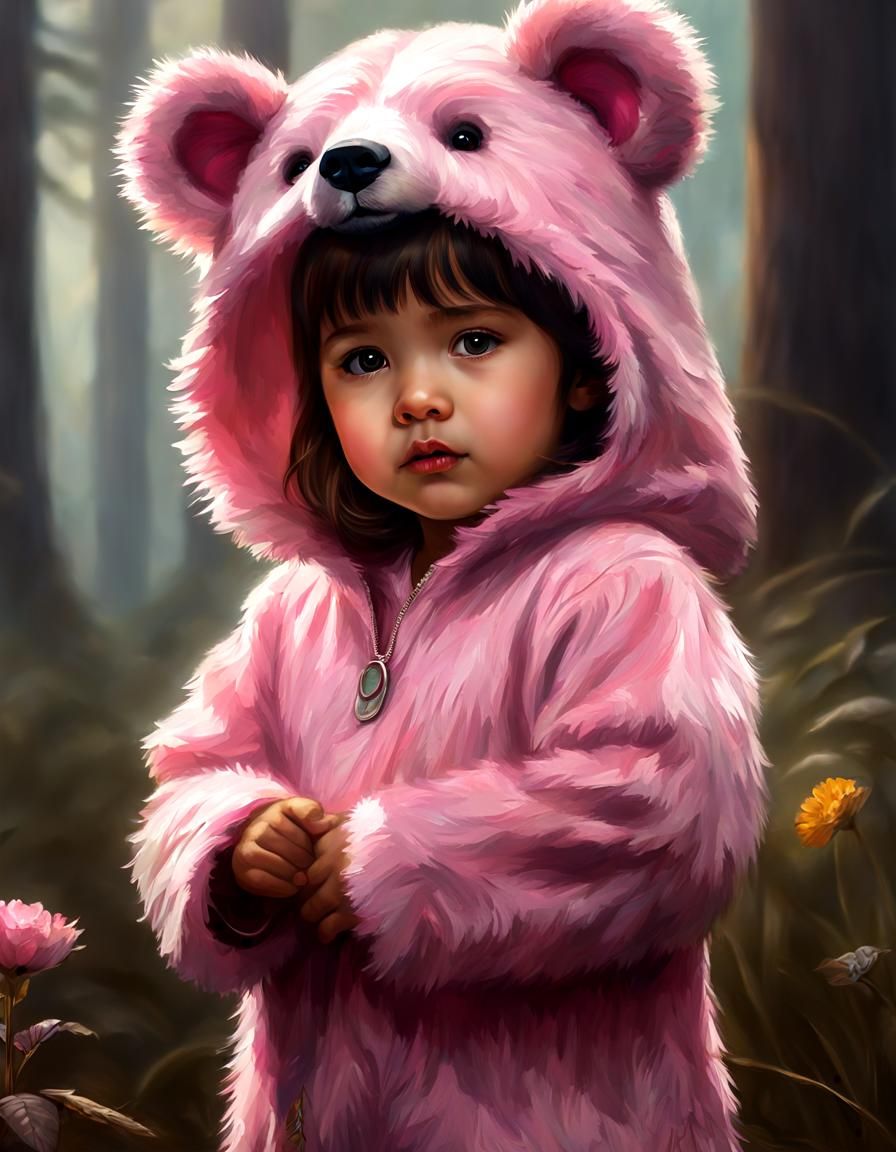 Girl in Bear Costume as Oil Painting