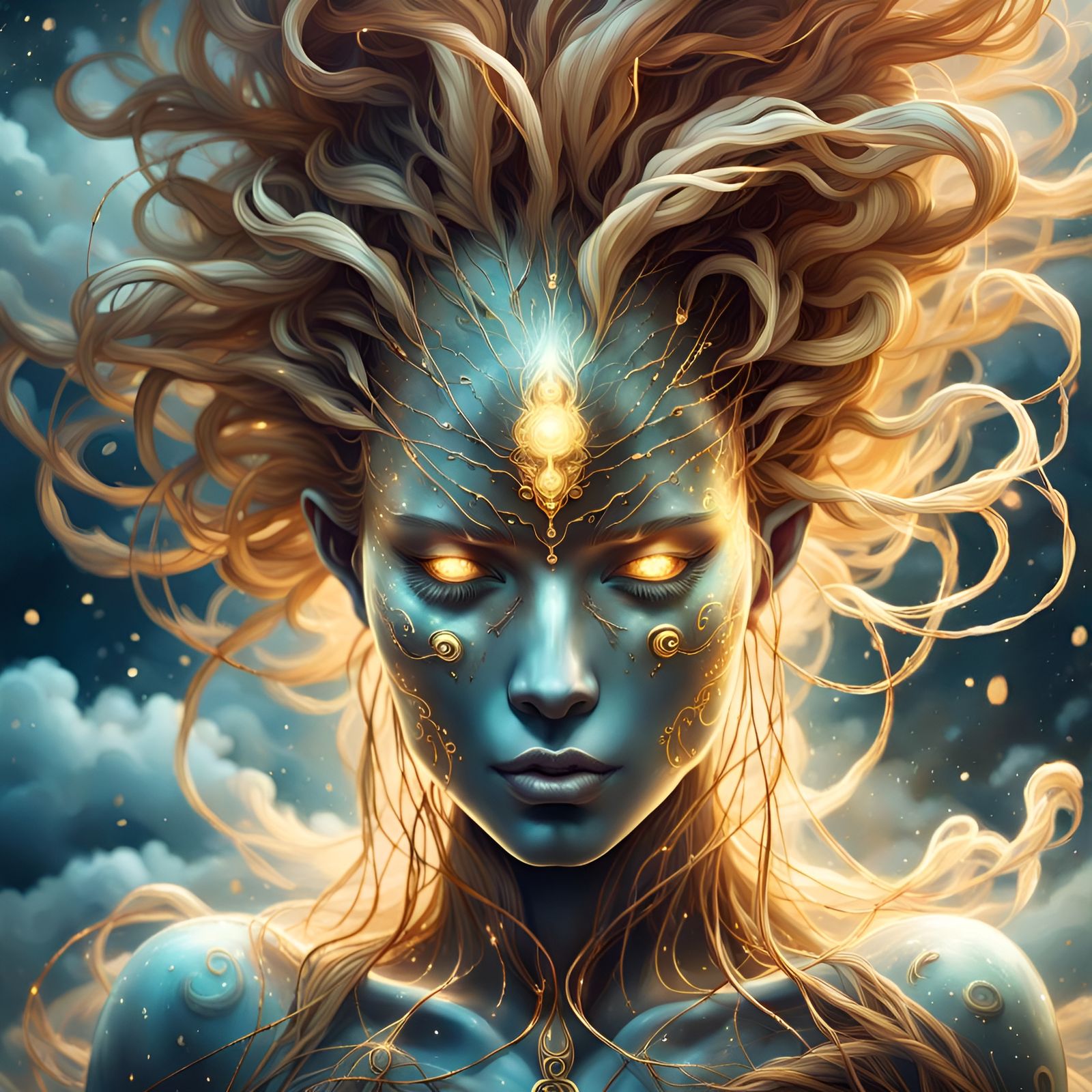 Wind Elemental Digital Art with Glowing Liquid Wind