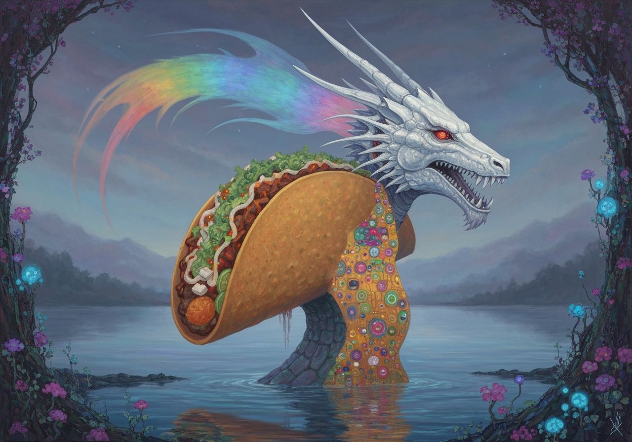 Dragon Taco Starfighter in Ethereal Fine Art Style