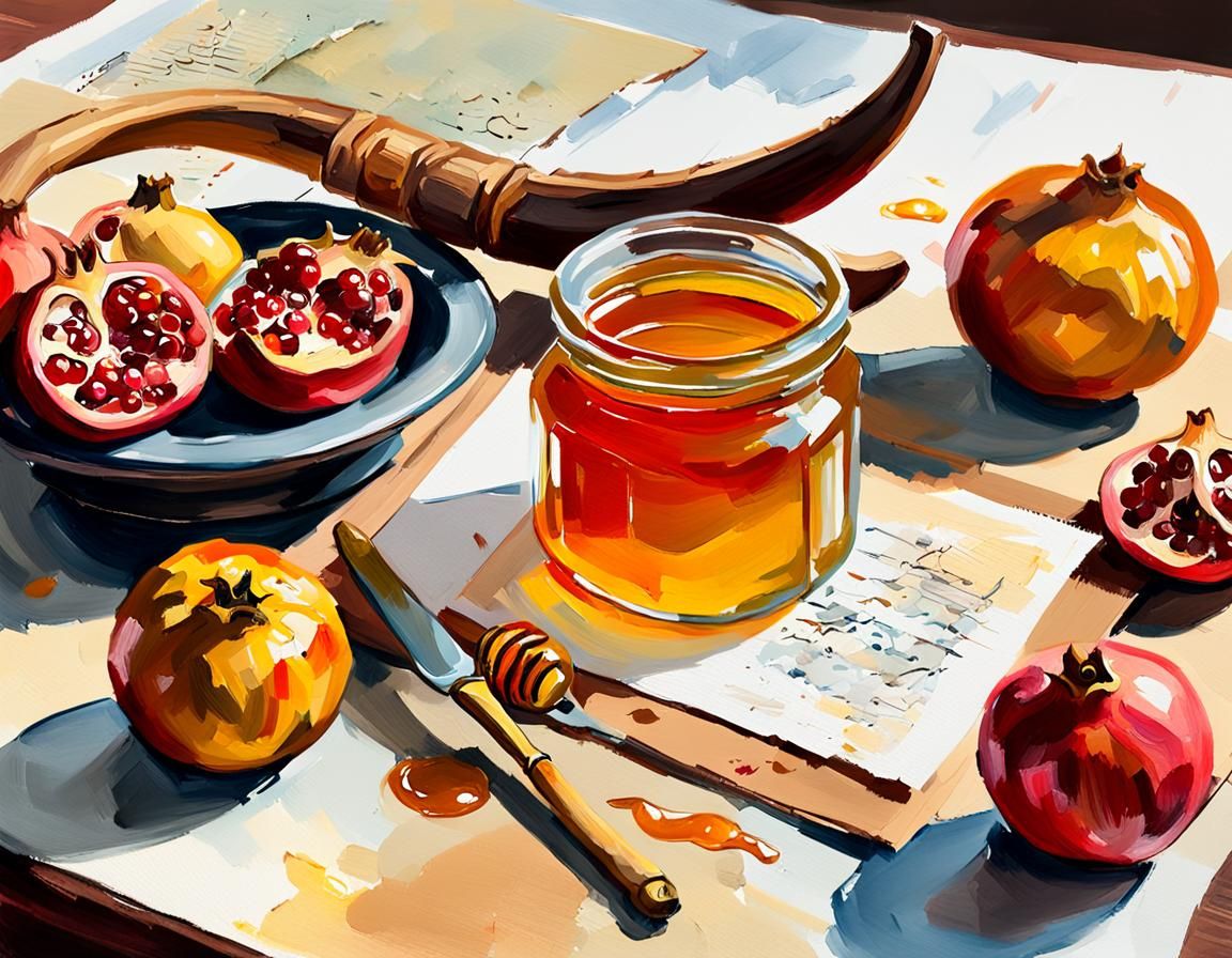 Impressionist Still Life with Jewish Objects in Gouache