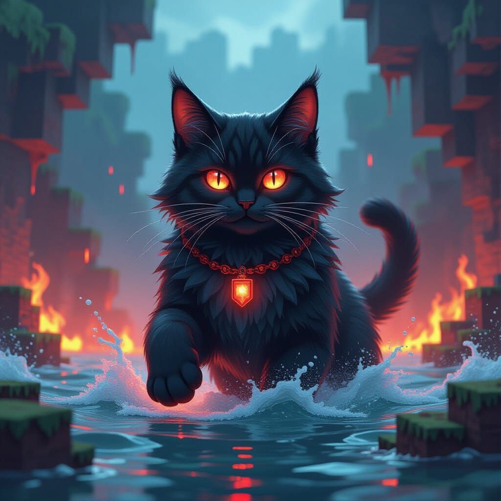 Majestic Minecraft Cat Boss with Lava, Slime, and Redstone