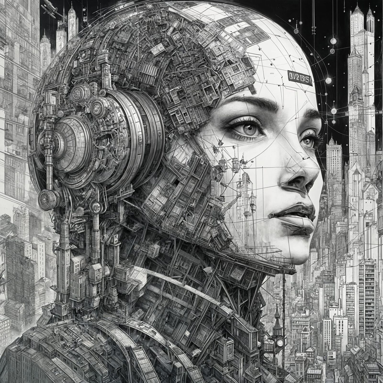 German Expressionist Metropolis with Flying Cars