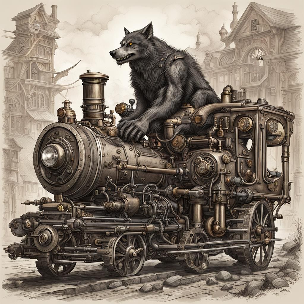 Steampunk Werewolf Hunt with Mechanical Engine