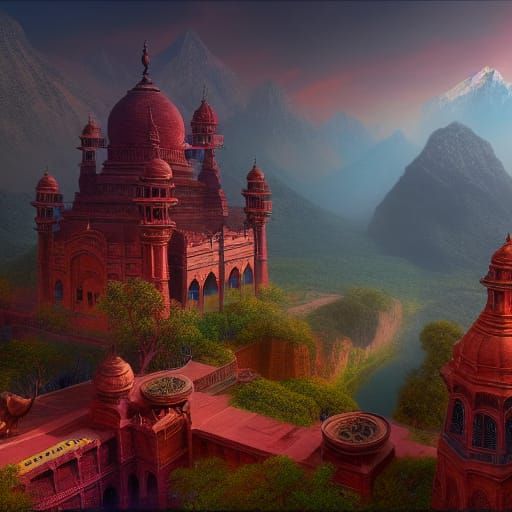 Detailed Matte Painting of India in Fantasy Art Style