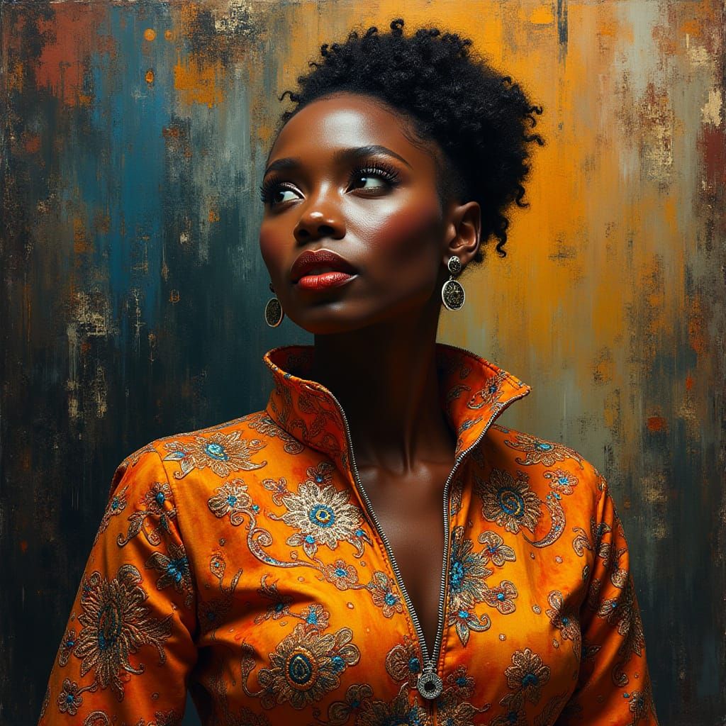 Elegant Woman in Exquisite Outfit, Abstract Expressionist St...