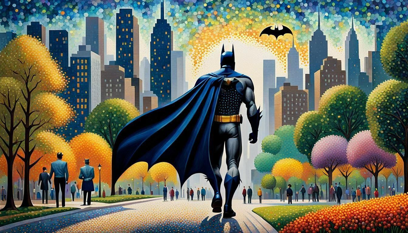 Pointillist Batman in Seurat Style