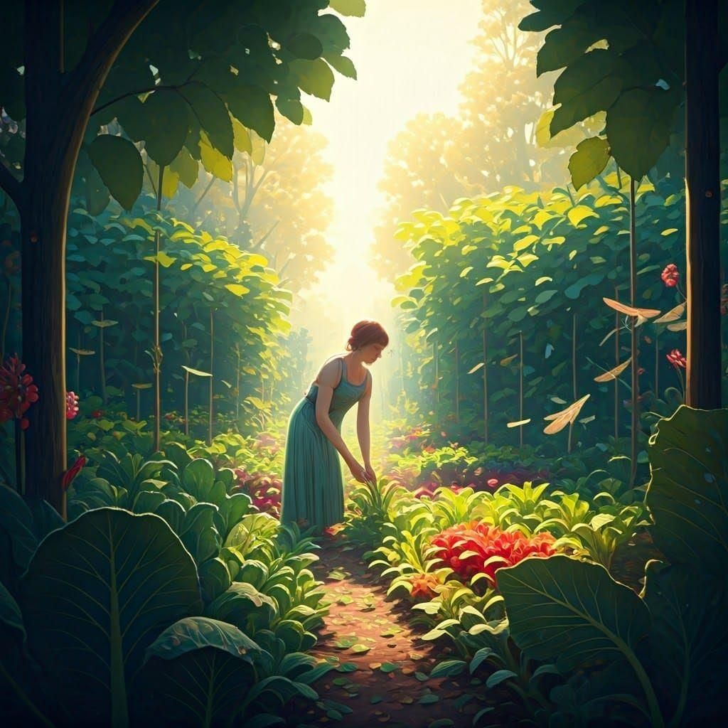 Dragonflies in Sun-Drenched Garden, Atmospheric Digital Art