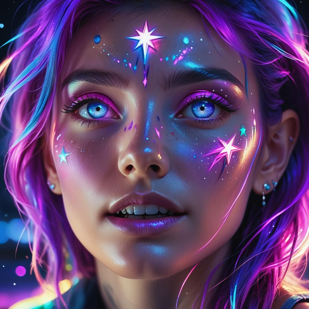 Iridescent Portrait with Diamond Eyes as Digital Art