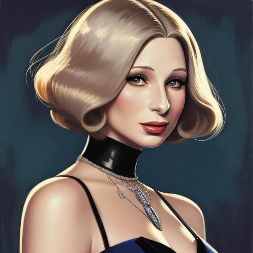 Barbra Streisand in Art Deco Fashion Illustration