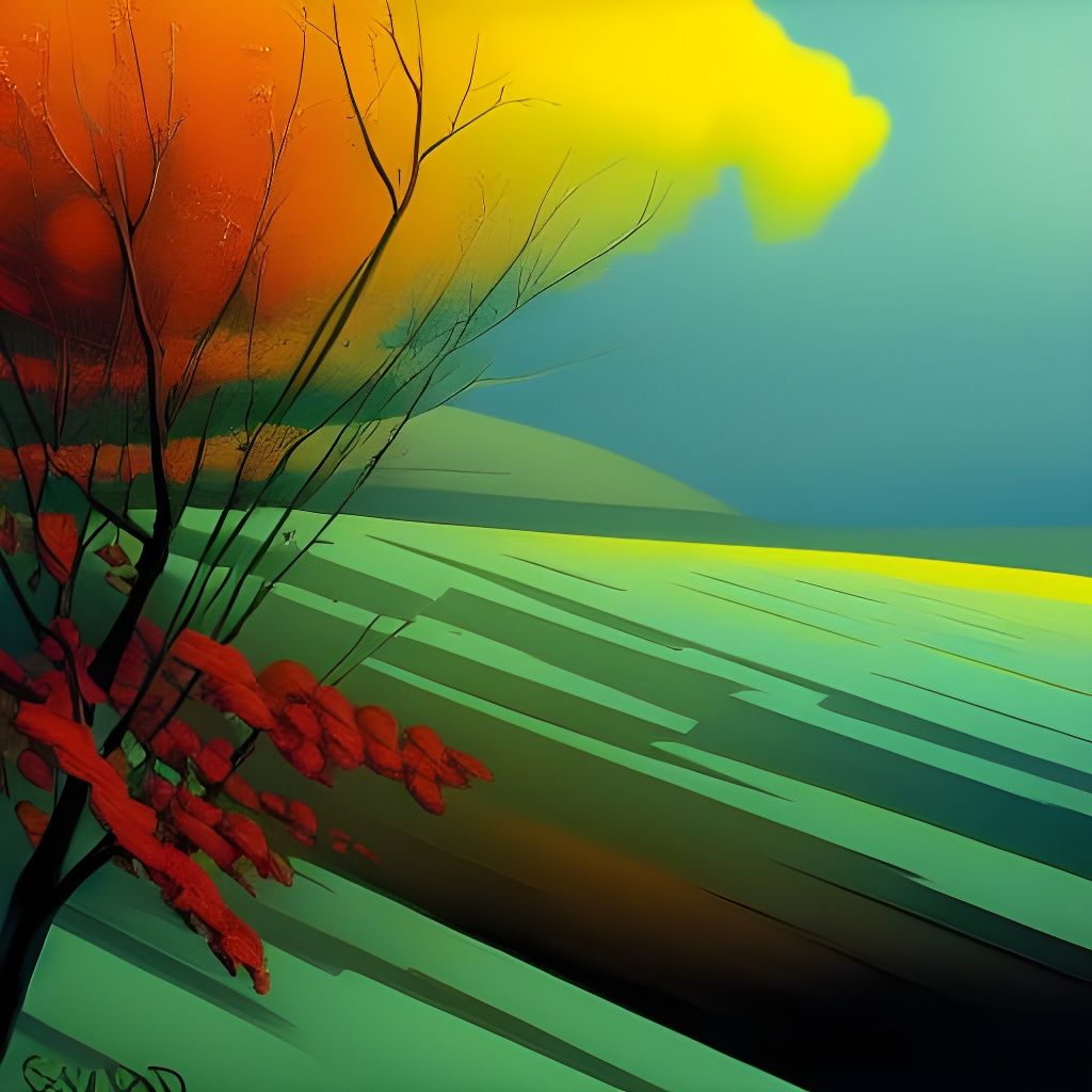 Autumn Storm Landscape in Oil Painting Style