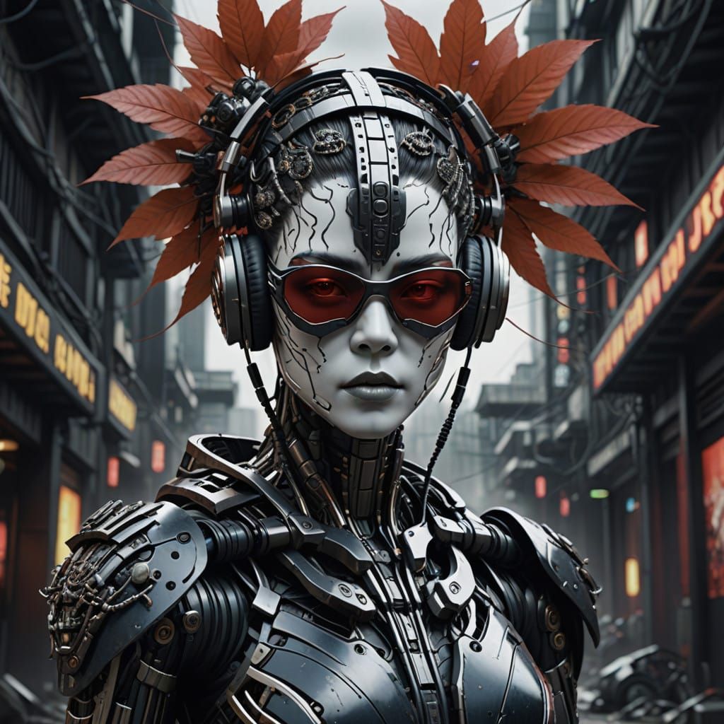 Cyberpunk Geisha Cyborg: Dark, Hyper-Realistic Portrait in G...